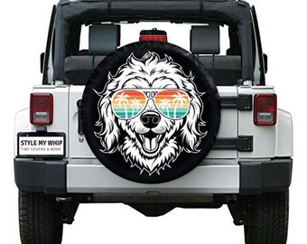 Goldendoodle dog with palm tree glasses beach tropical spare tire cover optional camera hole