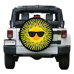 Sun with sunglasses boho fun funny silly spare tire cover optional camera hole