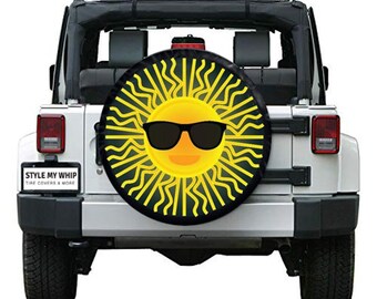 Sun with sunglasses boho fun funny silly spare tire cover optional camera hole