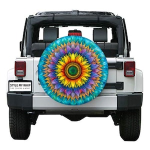 Colorful Tie Dye print sunflower with or without backup camera cutout