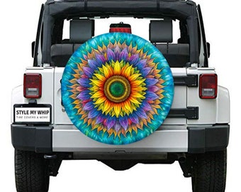 Colorful Tie Dye print sunflower with or without backup camera cutout
