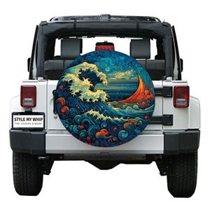 Colorful Ocean Waves Nautical spare tire cover with or without camera hole