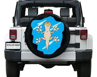 Gecko hanging on spare tire cover with or without camera hole