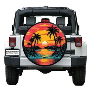 Sunset Palm Trees Tropical Spare Tire Cover With or Without Camera Hole image 1