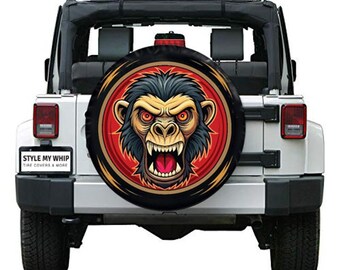 Angry monkey funny crazy monkey face spare tire cover available with camera cutout