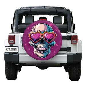 Pink and purple skull skeleton heart sunglasses punk goth spare tire cover optional camera cutout