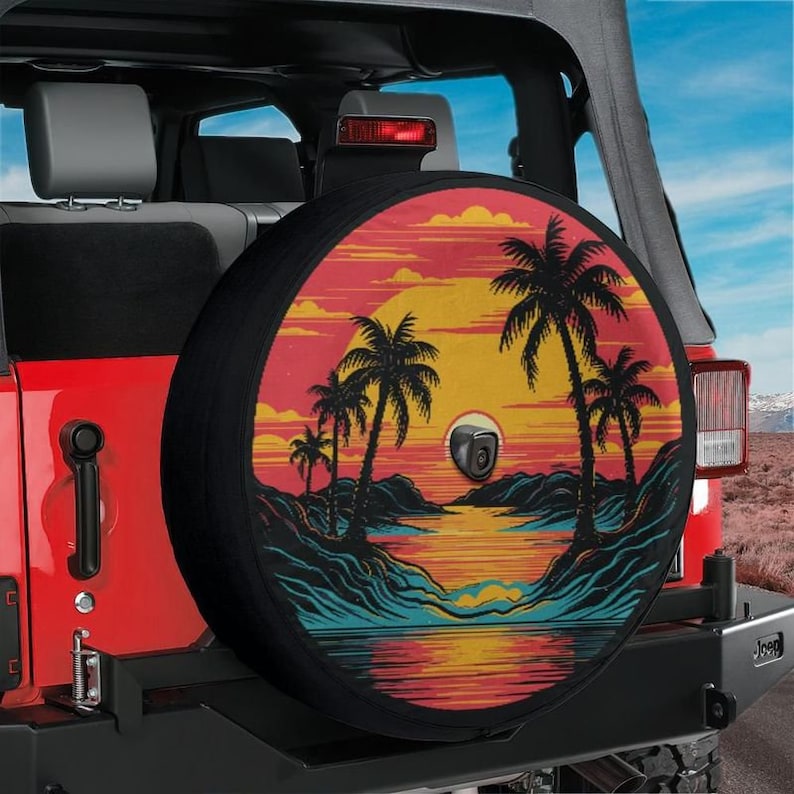 Sunset Palm Trees Tropical Spare Tire Cover With or Without Camera Hole image 6