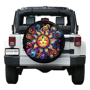 Celestial sun boho chic colorful retro zen spare tire cover with optional camera cutout
