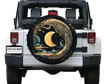 Celestial Moon Bohemian Spare Tire Cover With or Without Camera hole