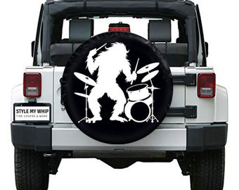 Bigfoot sasquatch drummer playing the drums spare tire cover camera cutout available