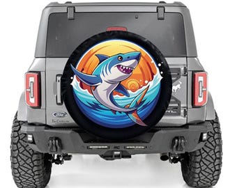Shark ocean fish fishing fisherman nautical spare tire cover available with or without camera cutout
