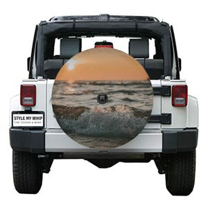 Beach Theme Spare Tire Cover With or Without Camera cutout Ocean, Sunset, Surf