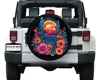 Beautiful colorful wildflower bloom sunset spare tire cover with or without camera hole