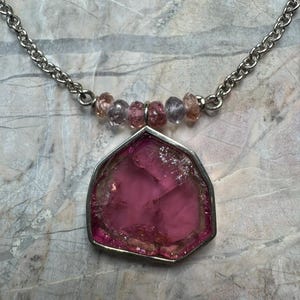 Pink Tourmaline Crystal Pendant in Silver - unique and handmade