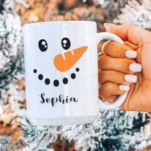 Custom Snowman Mug,  Personalized Hot Chocolate Mug for Kids,Personalized Christmas Mug, Christmas Gifts, Christmas Eve mug,Snowman Face Mug