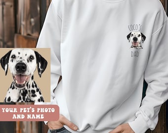 May include: White sweatshirt with a black and white dalmatian dog image and the text "Coco's Dad" printed on the front.