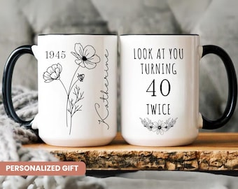 80th birthday gift for women, 80th birthday Mug, Wildflower Custom Mug, 8O Birthday Gifts,  happy 80th birthday Mug, Funny Birthday Gift