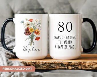 80th birthday gift for women, 80th birthday Mug, Wildflower Custom Mug, 8O Birthday Gifts,  happy 80th birthday Mug, Funny Birthday Gift
