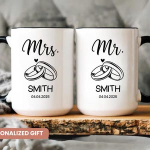 Personalized Mr and Mrs Coffee Mugs, Custom Mr Mrs Coffee Mugs, Husband and Wide Mugs, Bride and Groom Set, New wife Gift