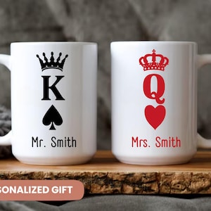 Queen of hearts Valentine, Queen of hearts Custom, King of Hearts, Custom Mr Mrs Coffee Mugs, Husband and Wide Mugs, Bride and Groom Set