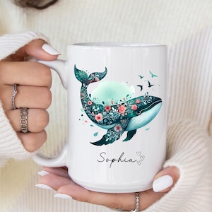 Custom Whale Mug, Whale Mug, Whale Gifts, Blue Whale, Whale Flower, Whale Ocean, Whale Gift for Women, Whale Lovers Gift