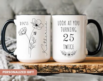 50th Birthday Gift for Women, 50th Birthday Mug, Personalized Birthday Gifts Funny 50th coffee cup 1974, Custom Gift For 50 Year Old, Women