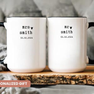 Personalized Mr and Mrs Coffee Mugs, Custom Mr Mrs Coffee Mugs, Husband and Wide Mugs, Bride and Groom Set, New wife Gift