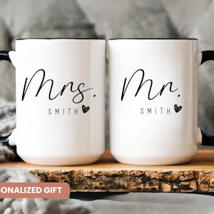 Personalized Mr and Mrs Coffee Mugs, Custom Mr Mrs Coffee Mugs, Husband and Wide Mugs, Bride and Groom Set, New wife Gift