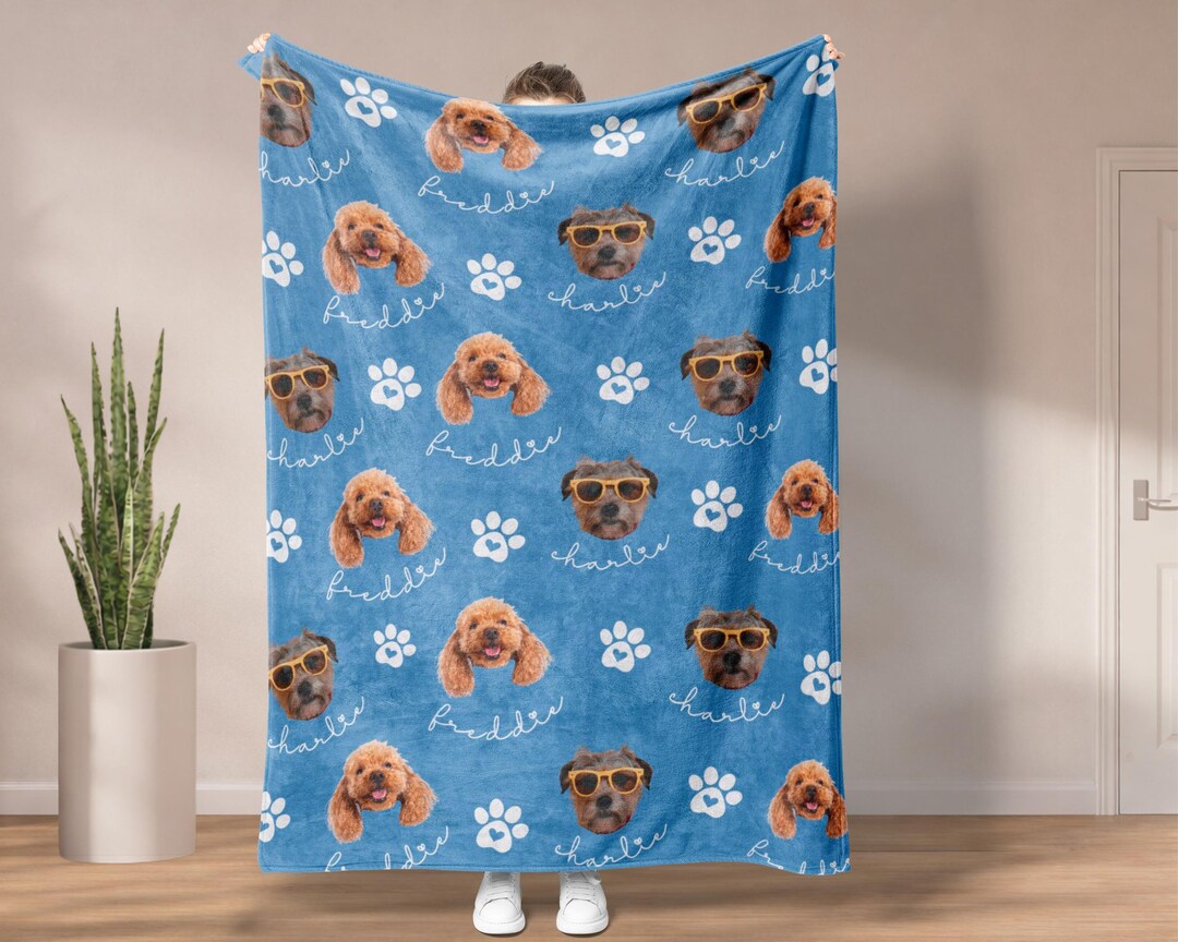 Custom Pet Photo Blanket With Name, Personalized Dog Cat Blanket, Pet ...