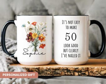 50th Birthday Gift for Women, 50th Birthday Mug, Personalized Birthday Gifts Funny 50th coffee cup 1974, Custom Gift For 50 Year Old, Women