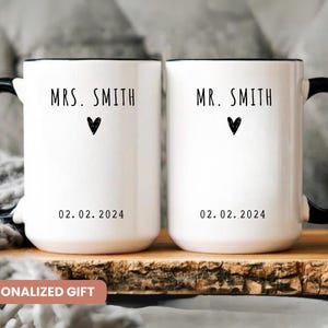 Personalized Mr and Mrs Coffee Mugs, Custom Mr Mrs Coffee Mugs, Husband and Wide Mugs, Bride and Groom Set, New wife Gift