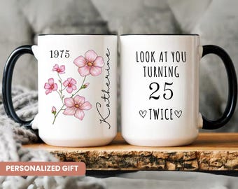50th Birthday Gift for Women, 50th Birthday Mug, Personalized Birthday Gifts Funny 50th coffee cup 1974, Custom Gift For 50 Year Old, Women