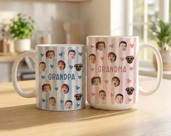 Personalized Baby Face Photo Mug for Grandma Grandpa, Stripe Baby Picture Cup, New Mom Dad Coffee Gift, Gift From Grandkids To Grandparents
