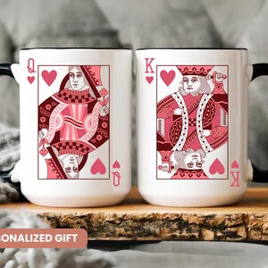 Queen of hearts Valentine, Queen of hearts Custom, King of Hearts, Custom Mr Mrs Coffee Mugs, Husband and Wide Mugs, Bride and Groom Set