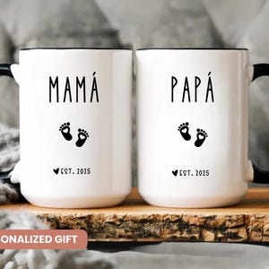 Mama Papa Mug, Baby Announcement, Pregnancy Reveal Spanish, Anuncio de Embarazo, Gift for New Parents, Pregnancy Announcement