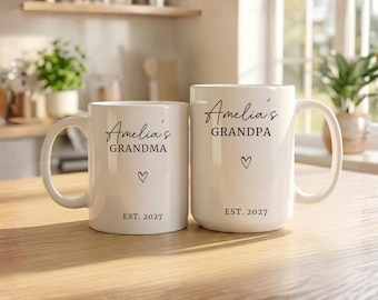 Promoted To Grandparents Mug, First Time Grandma And Grandpa Est Year, Personalized Pregnancy Announcement Baby Reveal Gift from Baby