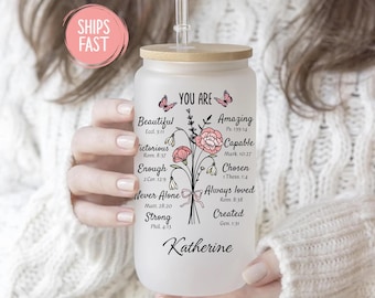 Custom Christian Tumbler, Christian Tumbler, Bible Verse Tumbler, Christian Gift, Birth Month Flower Tumbler, Christian Gift For Her