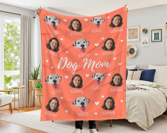 Personalized Dog Mom Blanket,Personalized Pet Photo Blanket, Custom Pet Blanket,Pet Lover Gifts, Dog Mom Gift, Personalized Dog Face Blanket