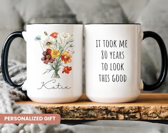 80th birthday gift for women, 80th birthday Mug, Wildflower Custom Mug, 8O Birthday Gifts,  happy 80th birthday Mug, Funny Birthday Gift