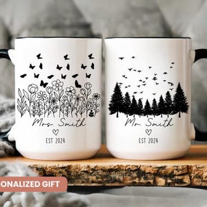 Personalized Mr and Mrs Coffee Mugs, Custom Mr Mrs Coffee Mugs, Husband and Wide Mugs, Bride and Groom Set, New wife Gift