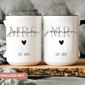 Personalized Mr and Mrs Coffee Mugs, Custom Mr Mrs Coffee Mugs, Husband and Wide Mugs, Bride and Groom Set, New wife Gift