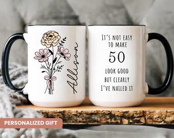 Custom 50th Birthday Gift, 50th Birthday Mug, Personalized Birthday Gifts Funny 50th coffee cup 1974, Gift for Mom 50th Birthday