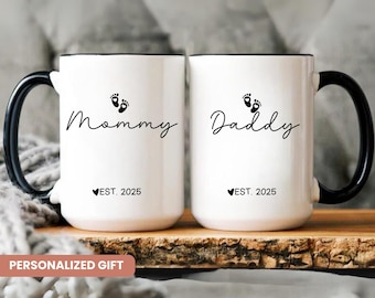 New Daddy and New Mommy Mug, Mommy and Daddy Est. Coffee Mugs, Parents to Be Mug Set, Baby Shower Gift, Pregnancy Reveal, Dad Mama to Be