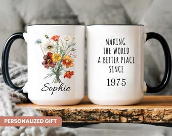 50th Birthday Gift for Women, 50th Birthday Mug, Personalized Birthday Gifts Funny 50th coffee cup 1975, Custom Gift For 50 Year Old, Women