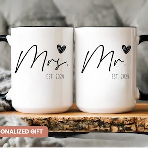 Personalized Mr and Mrs Coffee Mugs, Custom Mr Mrs Coffee Mugs, Husband and Wide Mugs, Bride and Groom Set, New wife Gift