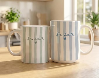 Custom Dr. Coffee Mug: Personalized Doctor Gift, striped coffee mug, Personalized New Doctor Mug, Gift For Doctor Graduation Gift
