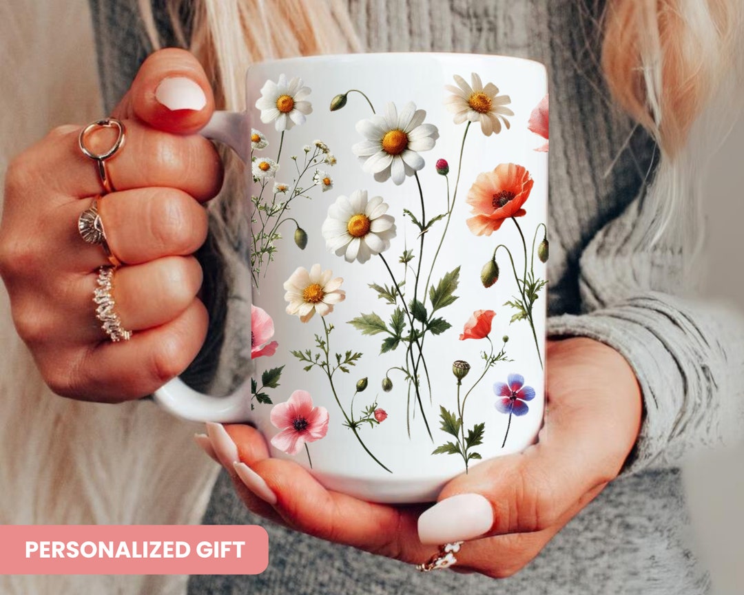 Boho Wildflowers Cottagecore Coffee Mug, Pressed Flowers Mug, Boho ...