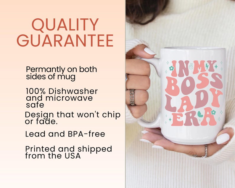 May include: White ceramic mug with a pink and green design that says "In My Boss Lady Era".
