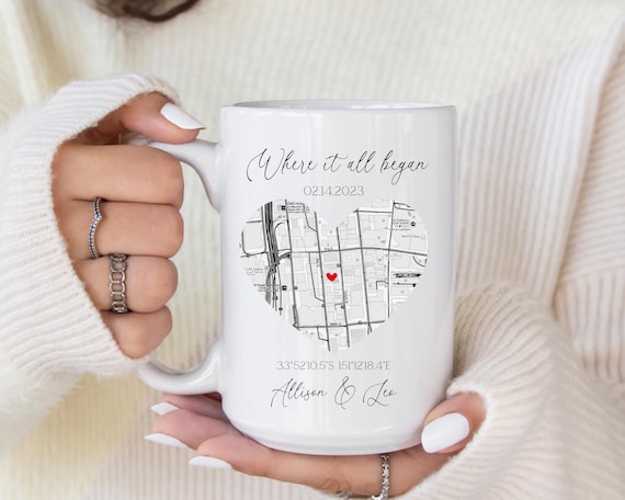 Personalized Anniversary Mugs, Where We Met Map, Personalized Couple Mug, Anniversary Gift, Gift For Couple Unique, First Date Map, Map Art