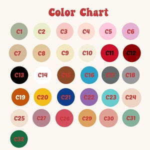 May include: Color chart with 32 different colors, labeled C1 through C32. The colors range from light to dark, and from cool to warm.